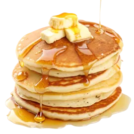 a stack of pancakes with syrup and butter