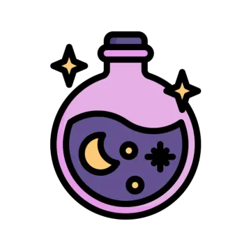 a purple potion bottle with a smiling face inside