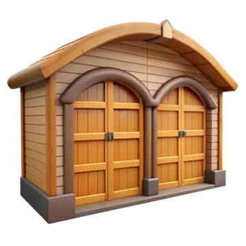 a small wooden shed with two doors