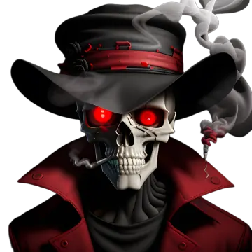 a skull wearing a hat and smoking a cigarette