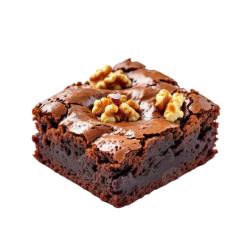 a piece of chocolate brownies with nuts on top