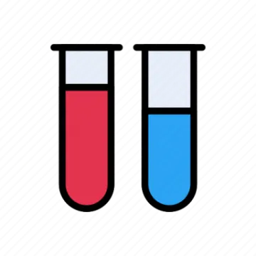 two test tubes filled with red and blue liquids