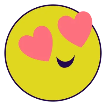 a smiley face with two hearts on it