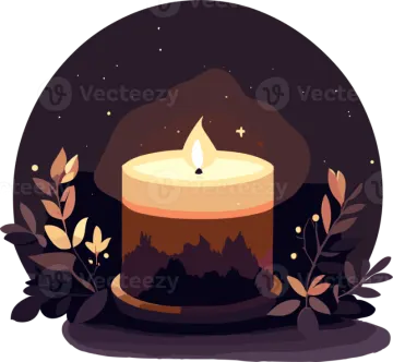 a candle with leaves around it