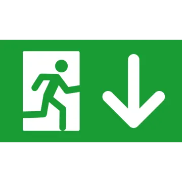 a green exit sign with an arrow pointing to the left