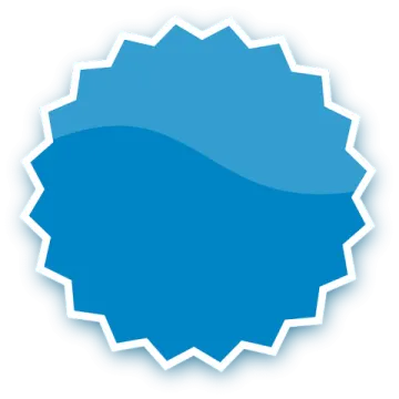 a blue sticker on a white background