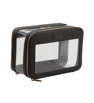 a black and clear case with gold trim
