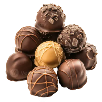 a pile of chocolates on a white background