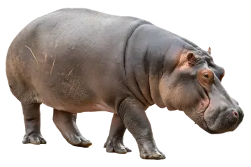 a hippo is walking on a white surface