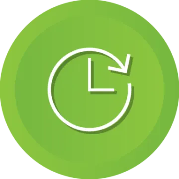 a clock icon on a green circle
