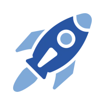 a blue rocket with a white background