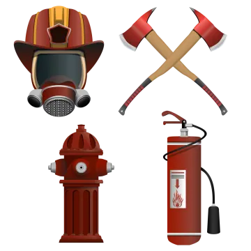 a set of different types of fire equipment