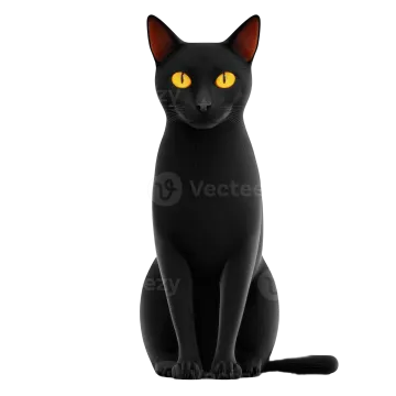 a black cat with yellow eyes sitting down