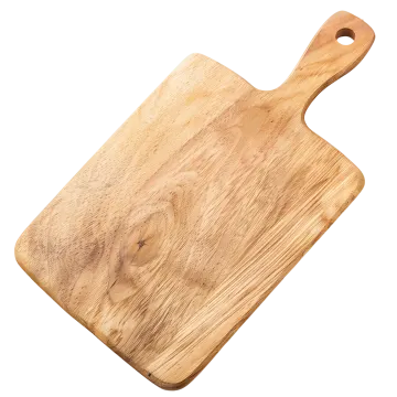 a wooden cutting board on a white background