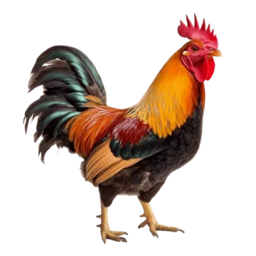 a rooster standing in front of a white background