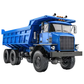 a blue dump truck on a white background