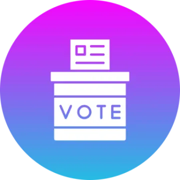 a purple and blue circle with the word vote on it