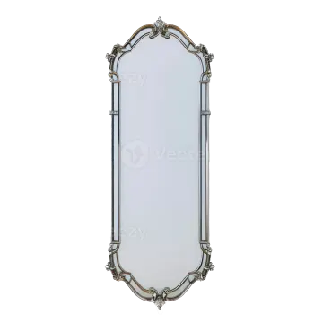 a silver framed mirror on a white background