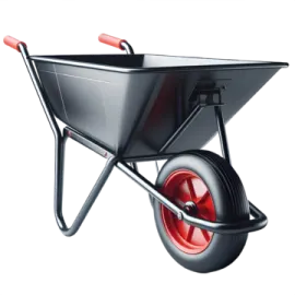 a black wheelbar with red wheels