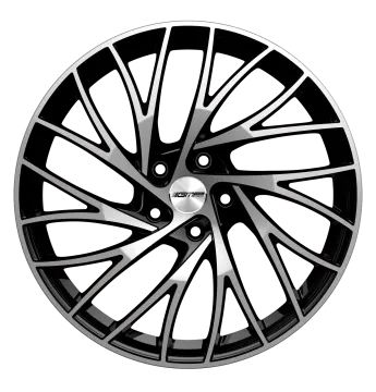 a black and white wheel on a white background