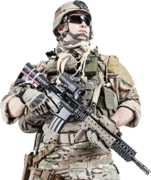 a man in military uniform holding a rifle