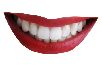 a close up of a red mouth with white teeth