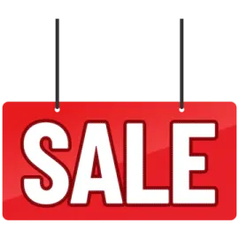 a red sign with the word sale hanging on it