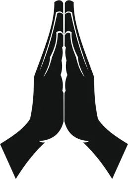 a black and white silhouette of two hands in prayer