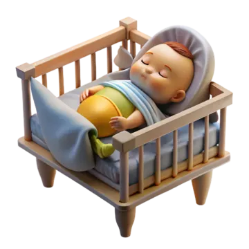 a baby sleeping in a wooden cribt