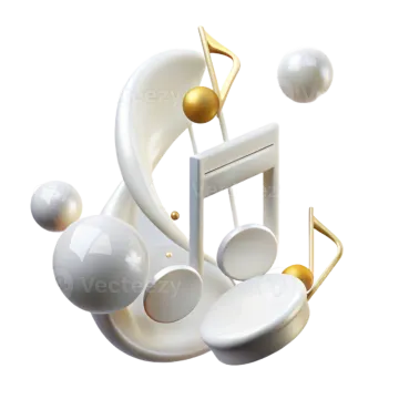 a white and gold musical note with music notes