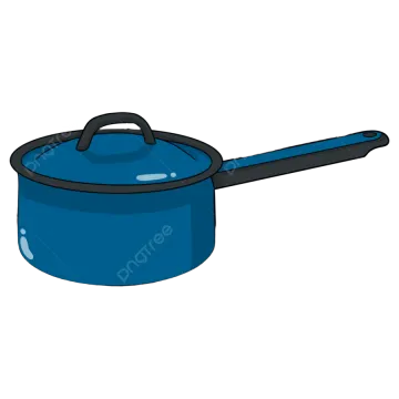 a blue pot with a black handle