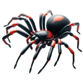 a red and black spider on white background