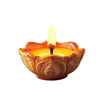 a small orange candle with an intricate design on it