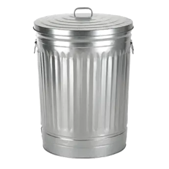 a metal trash can with a lid