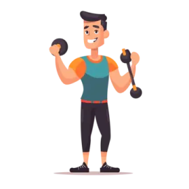 a man holding a dumb barbell