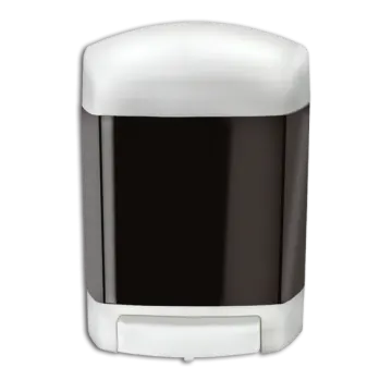 a black and white soap dispenser