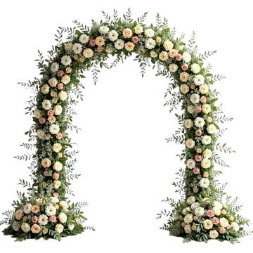 a floral arch with white and pink flowers