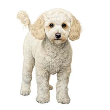 a small white dog standing on a white background