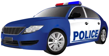 a police car with blue and white stripes