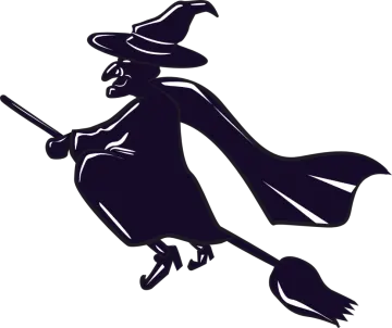 a silhouette of a witch flying on a broom