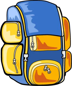 a yellow and blue backpack