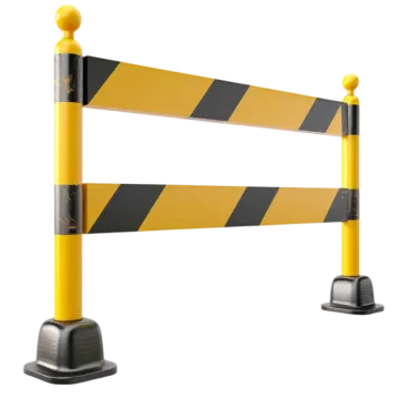 a black and yellow barrier with a metal pole