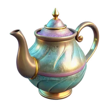a teapot with a purple and blue design on it