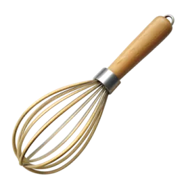 a wooden whise with a metal handle