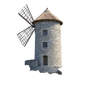 an old stone windmill on a white background