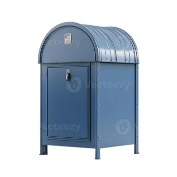 a blue mailbox on a white background