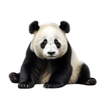 a panda bear sitting down and looking at the camera