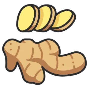 a piece of ginger and two slices