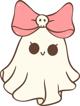 a ghost with a pink bow on its head