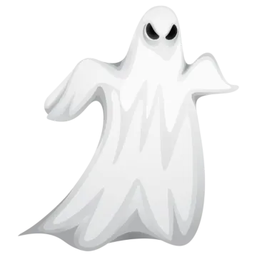a white ghost with black eyes